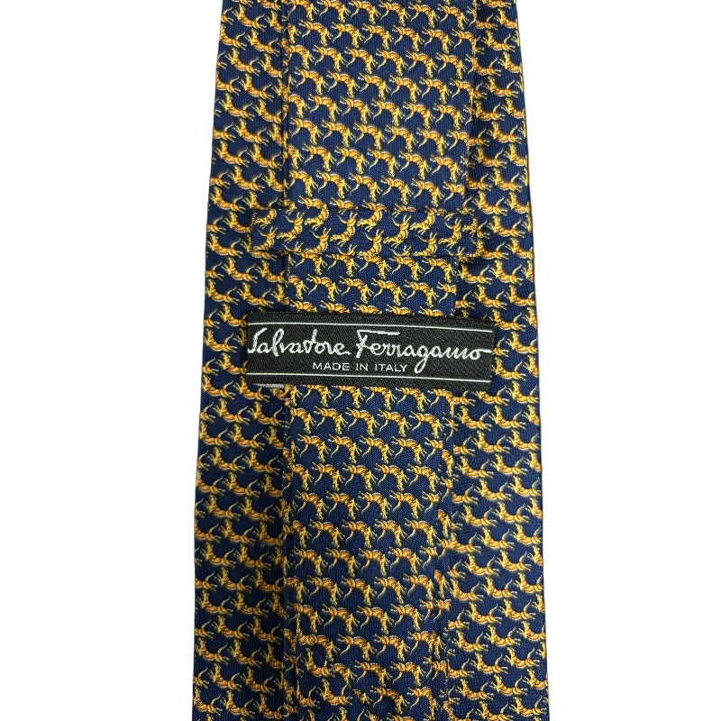 FERRAGAMO Silk Tie, Navy Base with Horse Pattern