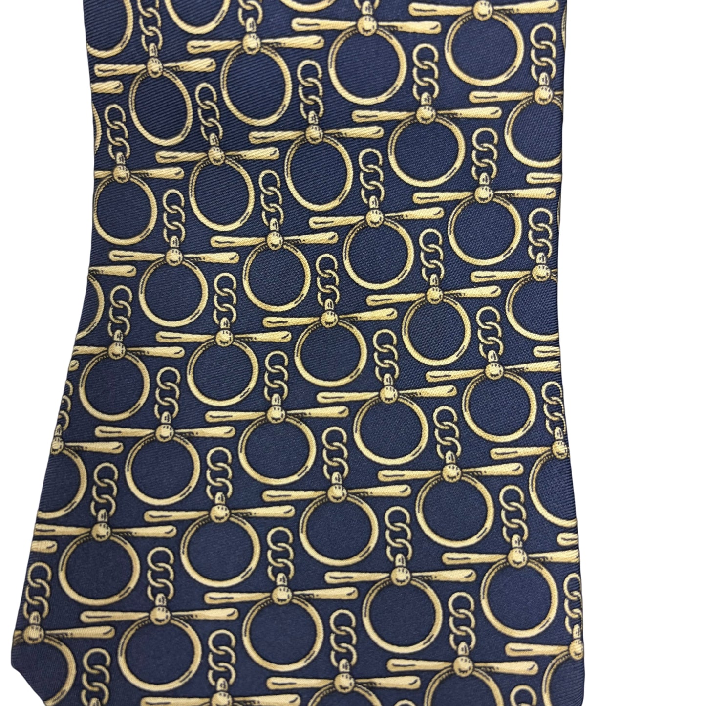 CELINE Macadam Chain Pattern Silk Tie Navy Ivory