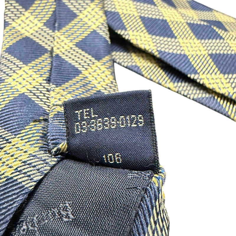 BURBERRY Check Pattern Silk Tie Navy Yellow