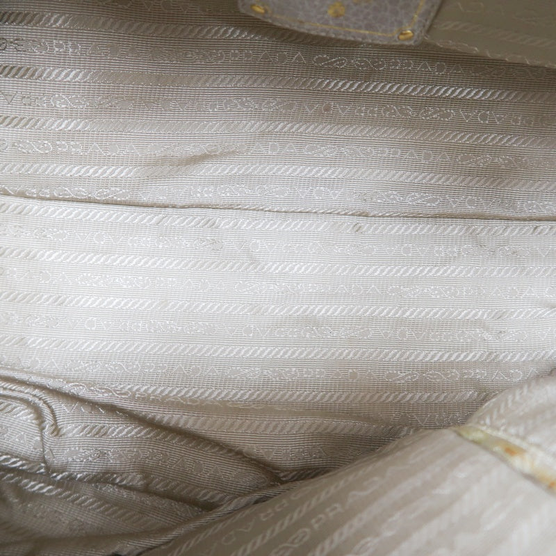 PRADA Cervo Patchwork Fringe Bowling Bag Handbag Deer Leather White Gold Hardware