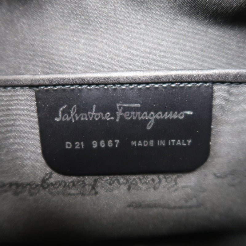 FERRAGAMO Handbag Check Gray Wool Tweed Shoulder Bag