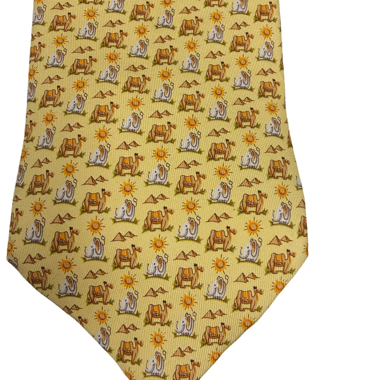 FERRAGAMO Camel Animal Print Silk Tie Yellow