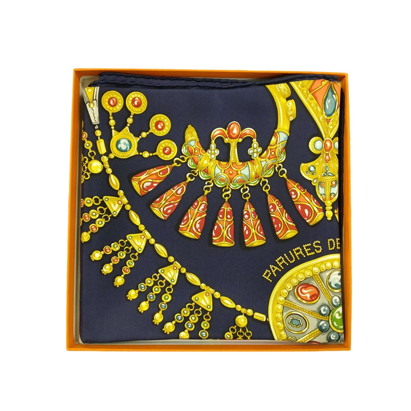 HERMES Carre 90 Silk Scarf Navy With Box
