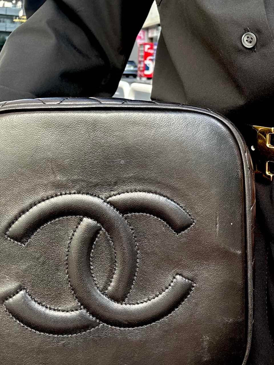Chanel Vanity Bag Lambskin Black Quilted/Coco Mark Handbag Gold Hardware Makeup Bag