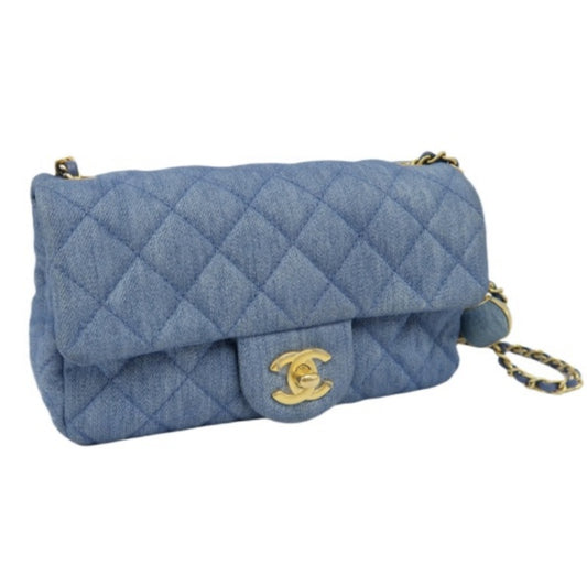 Chanel Blue Denim Classic Flap Bag with Gold Ball Charm