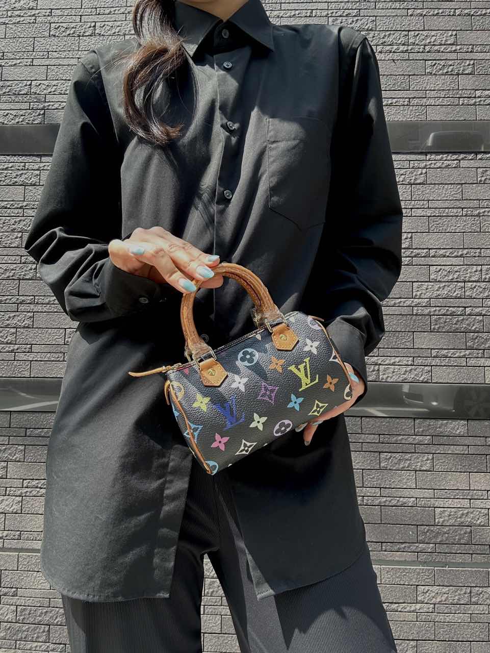 LOUIS VUITTON Multicolore Black Nano Speedy Handbag, PVC-Coated Canvas