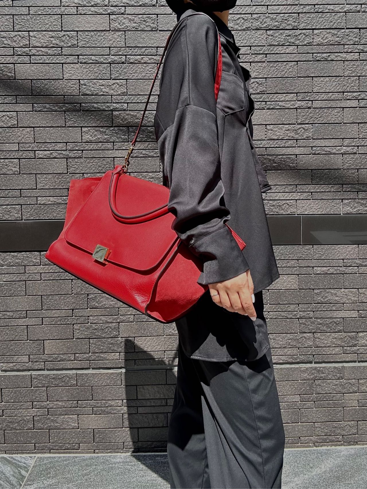 CELINE Trapeze Handbag, Red Leather, Includes Short Shoulder Strap