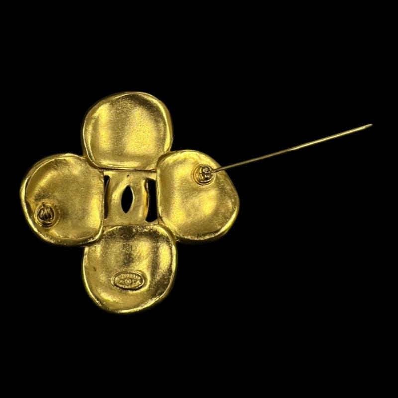 CHANEL Coco Mark Four-Leaf Clover Brooch 96P Gold Tone Hardware With Box