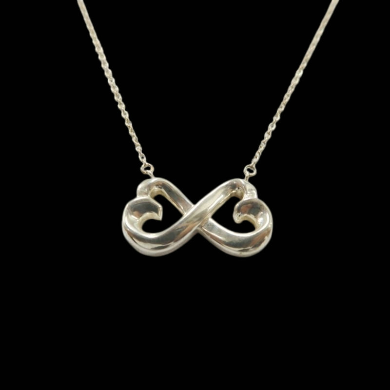 TIFFANY 925 SILVER DOUBLE HEART NECKLACE, WITH BOX AND STORAGE BAG