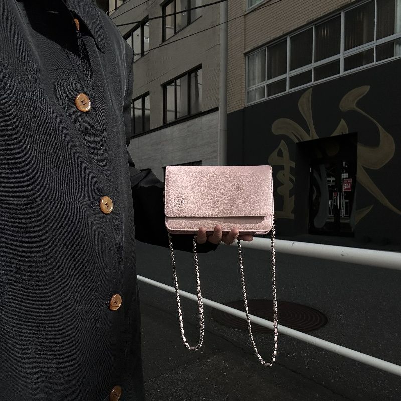 CHANEL Chain Wallet on Chain (WOC), Lambskin, Camellia Motif, Pink, Silver Hardware, Serial Number Starting with "15", Includes Dust Ba