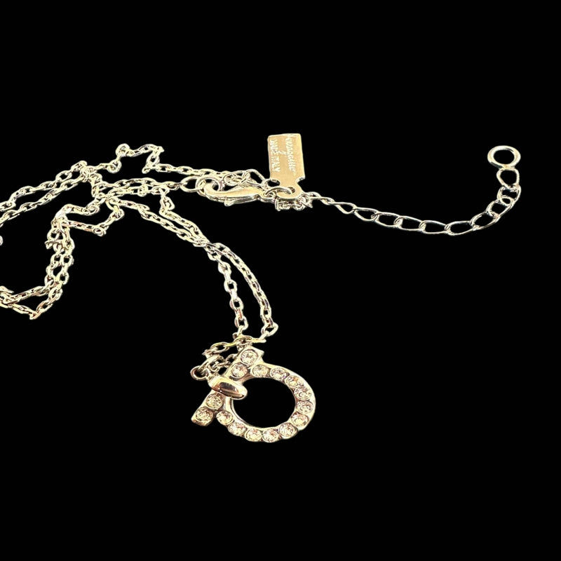 Ferragamo Necklace, Silver Tone, Rhinestone, Alloy