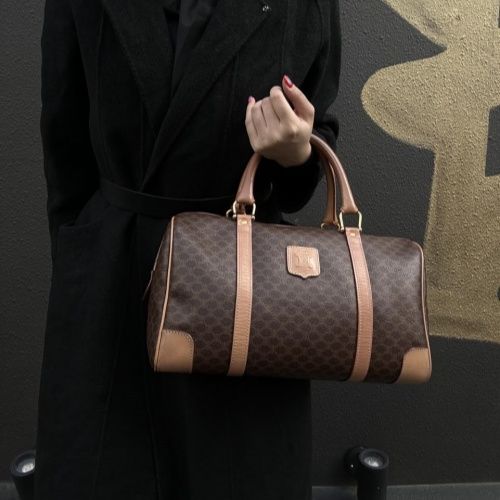 CELINE Monogram Boston Bag (35cm), Brown, Gold Hardware