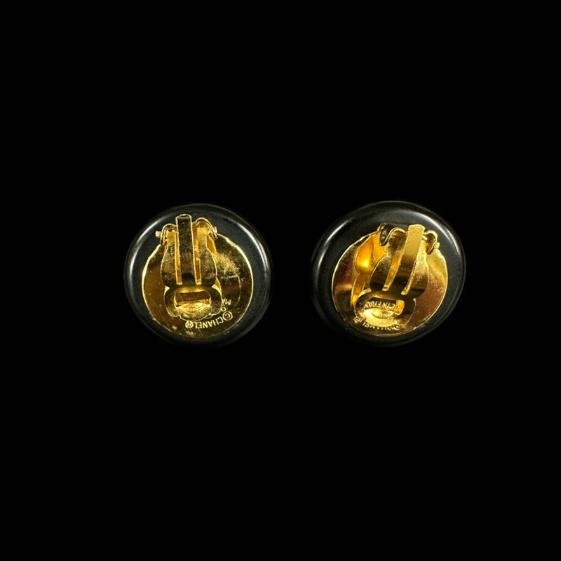 CHANEL Coco Mark Shell Black Clip-On Earrings with Box