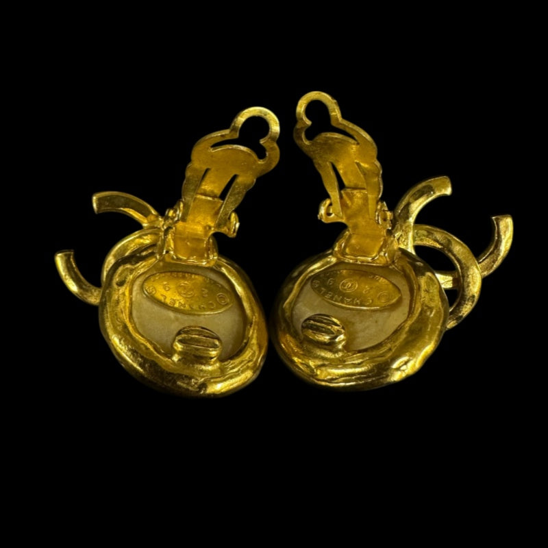 CHANEL Gold Plated Drop Pearl Clip-On Earrings