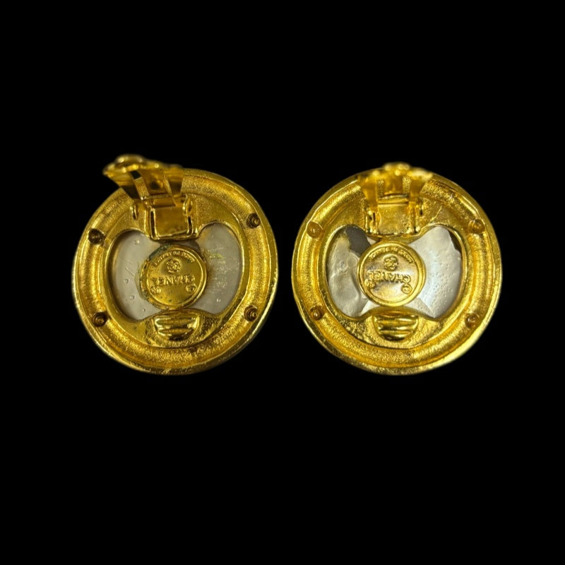 CHANEL gold plated clip-on earrings, CC mark with pearl
