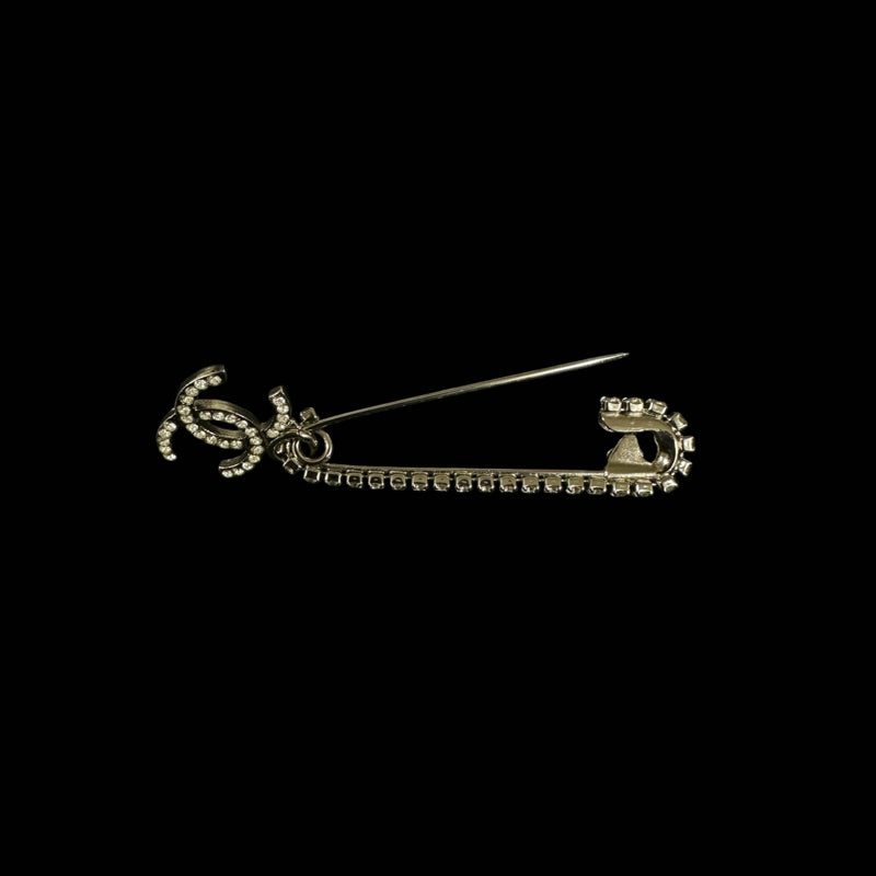 CHANEL Coco Mark Rhinestone Brooch Silver Hardware