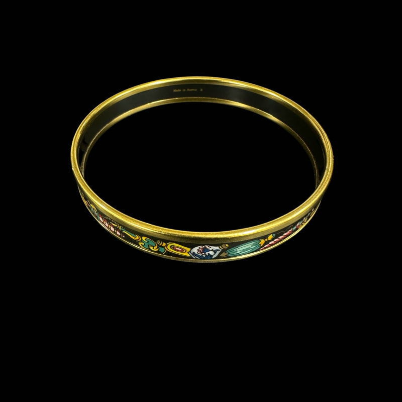 HERMES Bracelet, Enamel Bangle PM, Gold, Black, Gold Tone Alloy