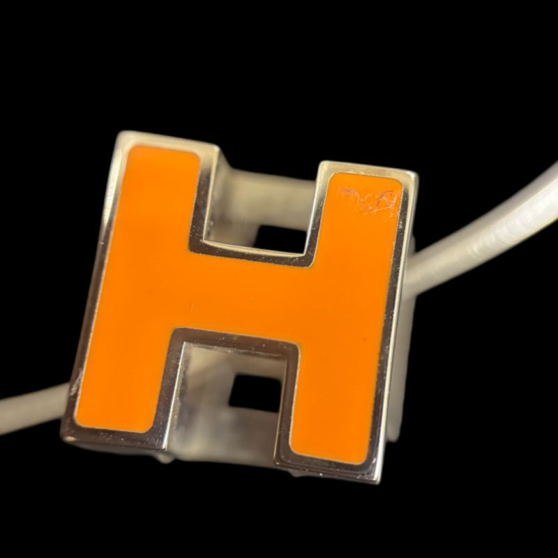 HERMES Necklace, Orange, Carré d'Hermès H Cube, Silver Hardware, Alloy, Logo Detail