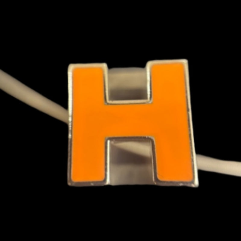 HERMES Necklace Orange Silver Plated Orange Silver Hardware Old Version Chain