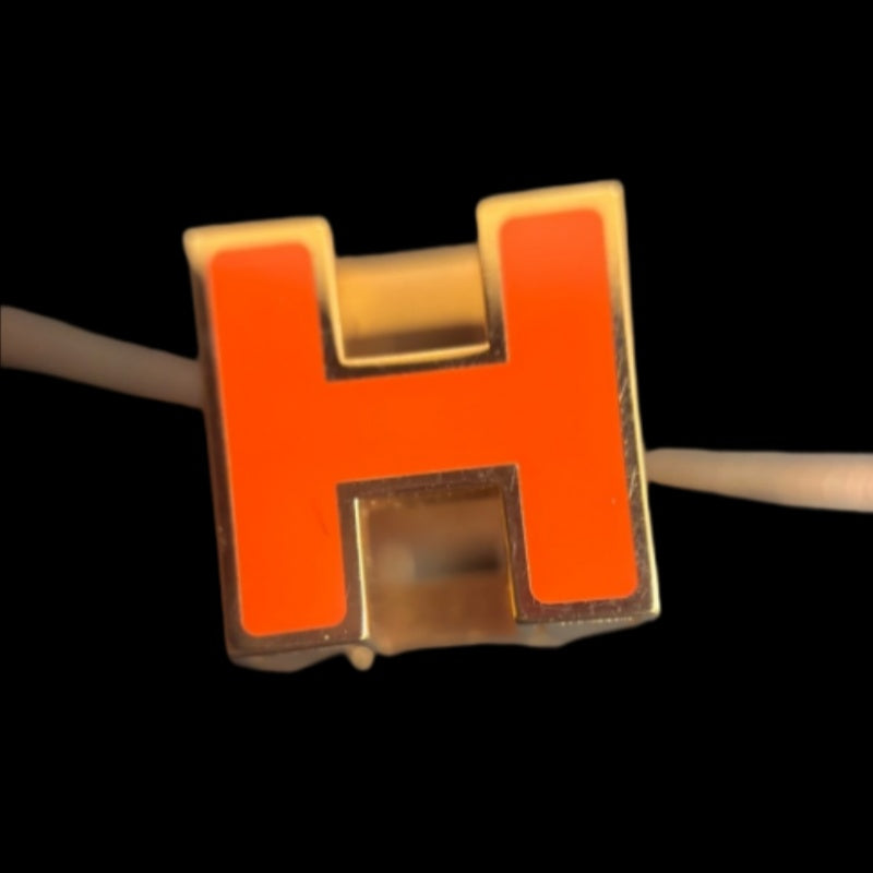HERMES Cage d'Ash H Cube Necklace Plated Orange Gold Old Version With Box And Card