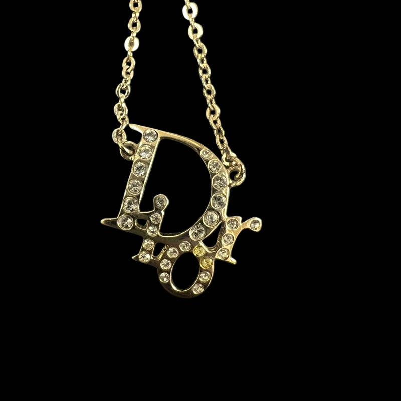 DIOR Necklace Gold Tone Alloy Rhinestone Necklace