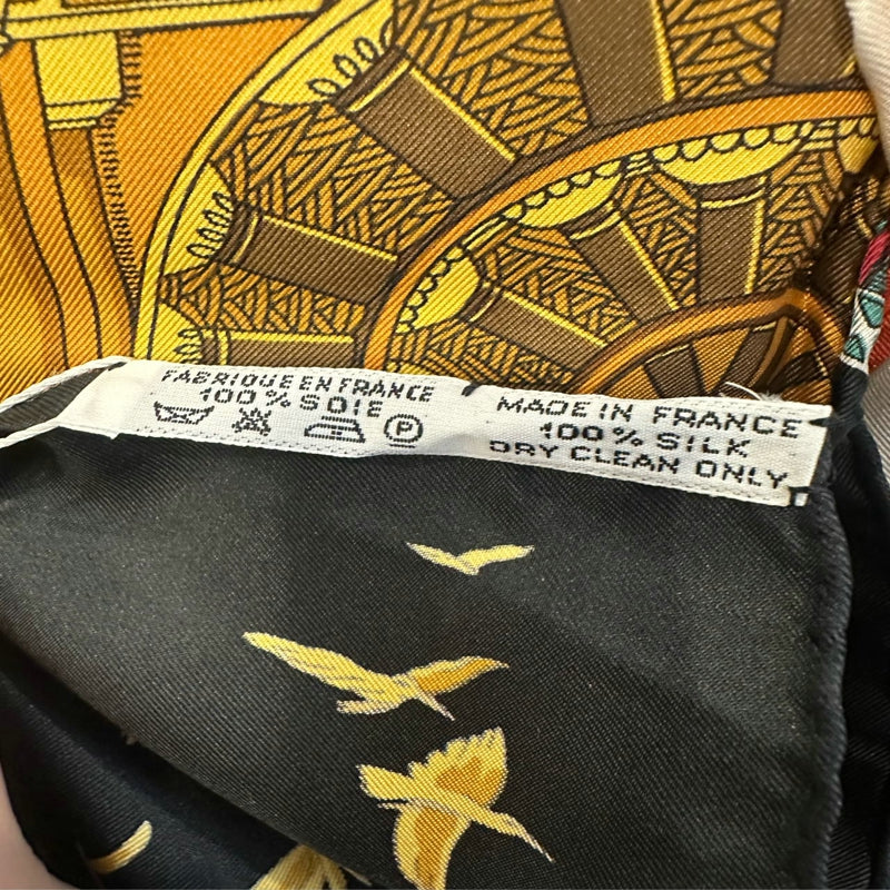 HERMES silk scarf, architecture pattern, black, with box and tag
