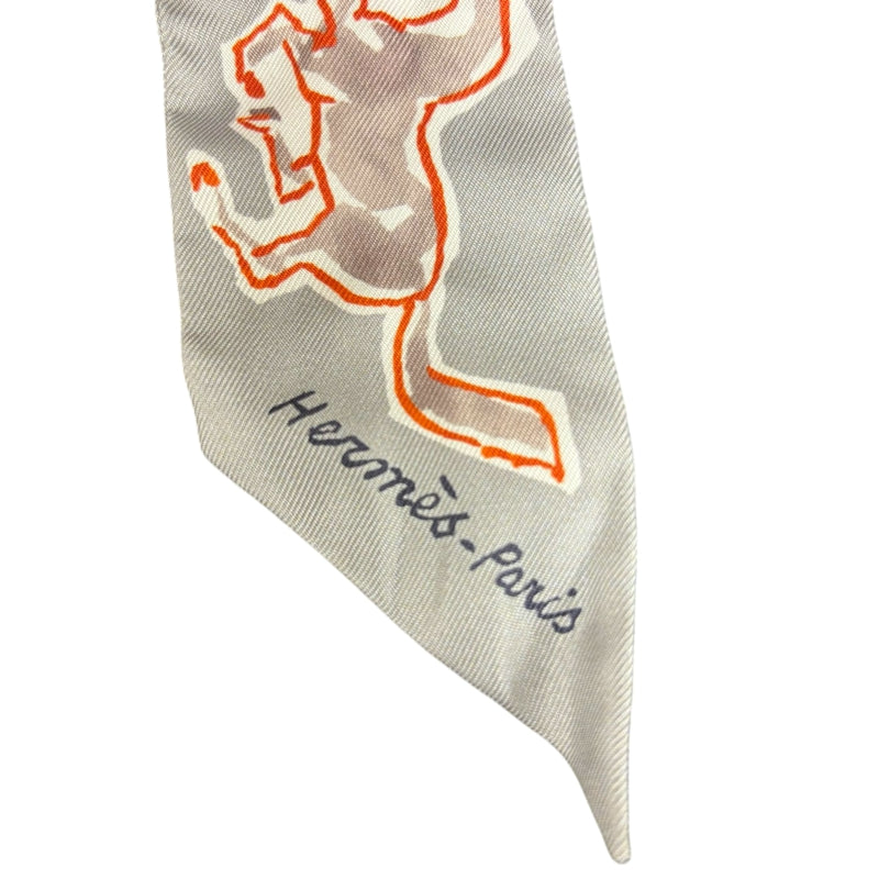 HERMES Grey Tone Twilly Scarf With Tag & Box