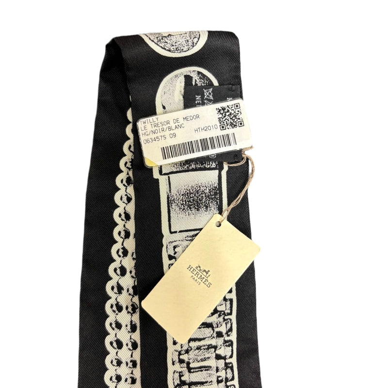 HERMES Black Tone Twilly Scarf With Tag & Box