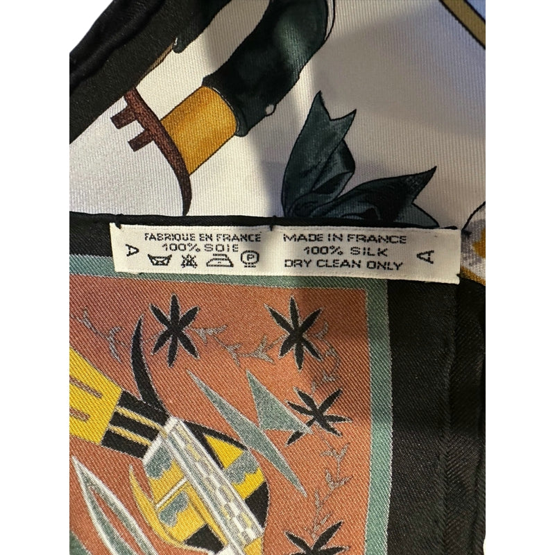 HERMES Carre 90 Silk Scarf Black With Tag Stain