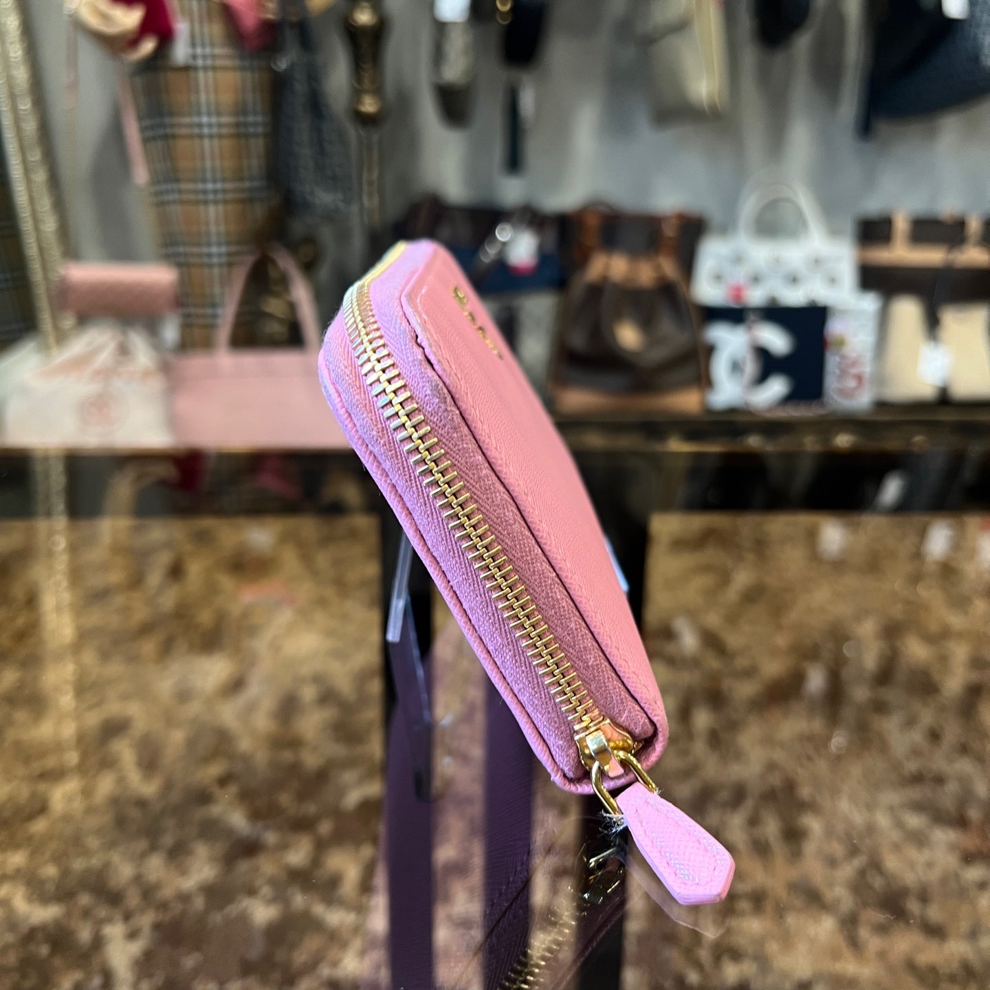 PRADA Pink Zippy Long Wallet, Saffiano Leather, Gold Hardware, with Box and Guarantee Card