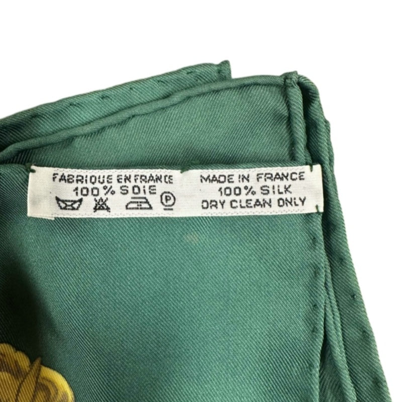 HERMES green carriage pattern carre 90 silk scarf with tag and box
