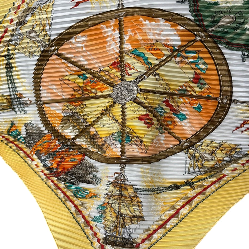 HERMES Pleated Scarf Orange With Box