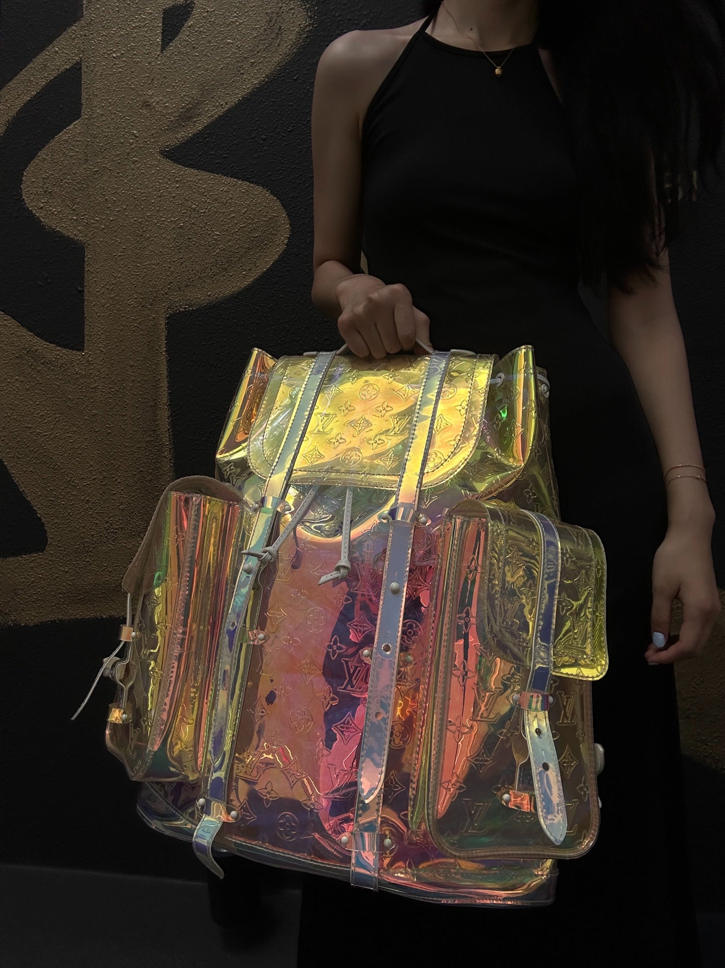 Louis Vuitton Christopher GM Backpack, Prism, Day Bag, with Dust Bag (Transparent PVC Material)