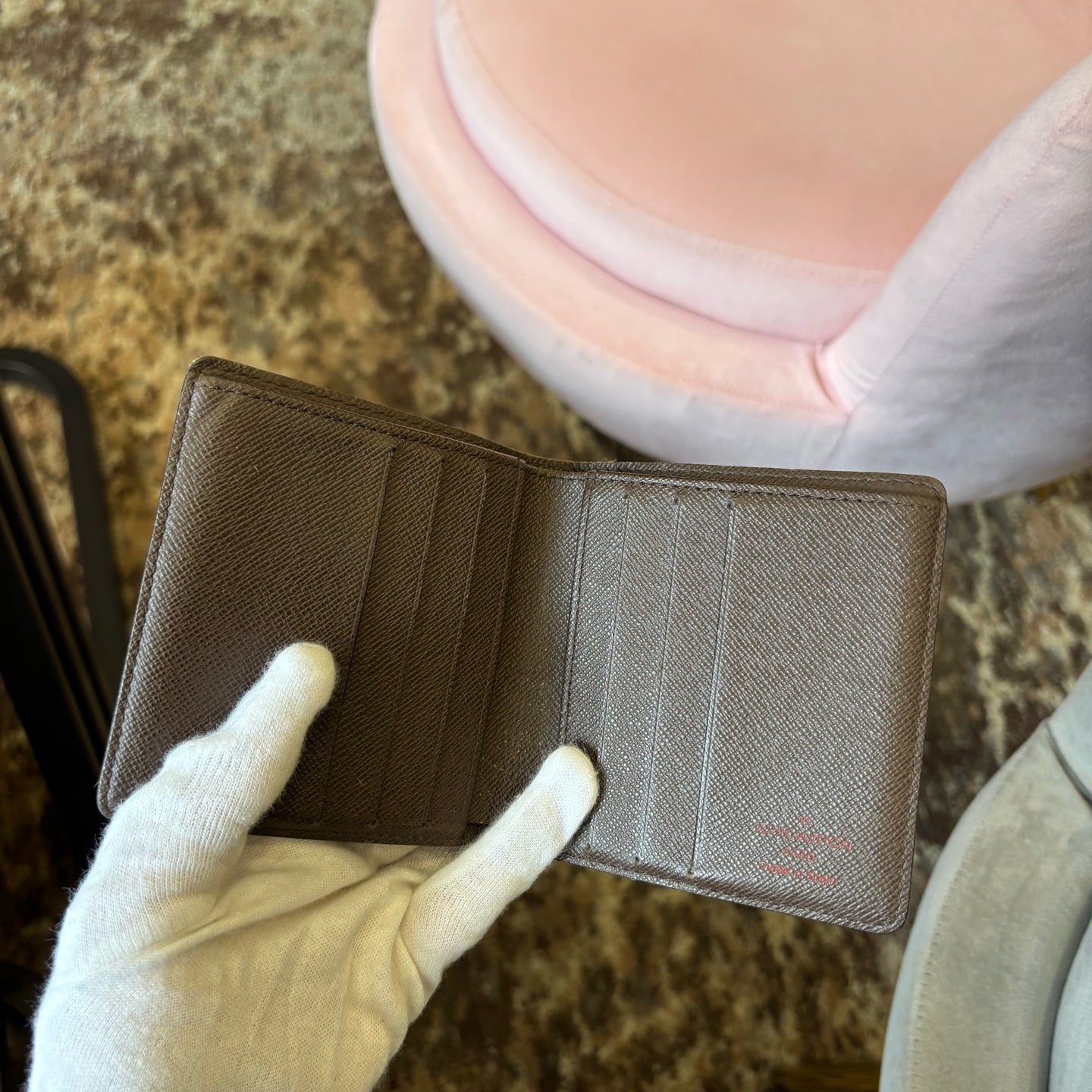 LOUIS VUITTON Wallet, Damier Ebene Coated Canvas, Brown, With Box and Dust Bag