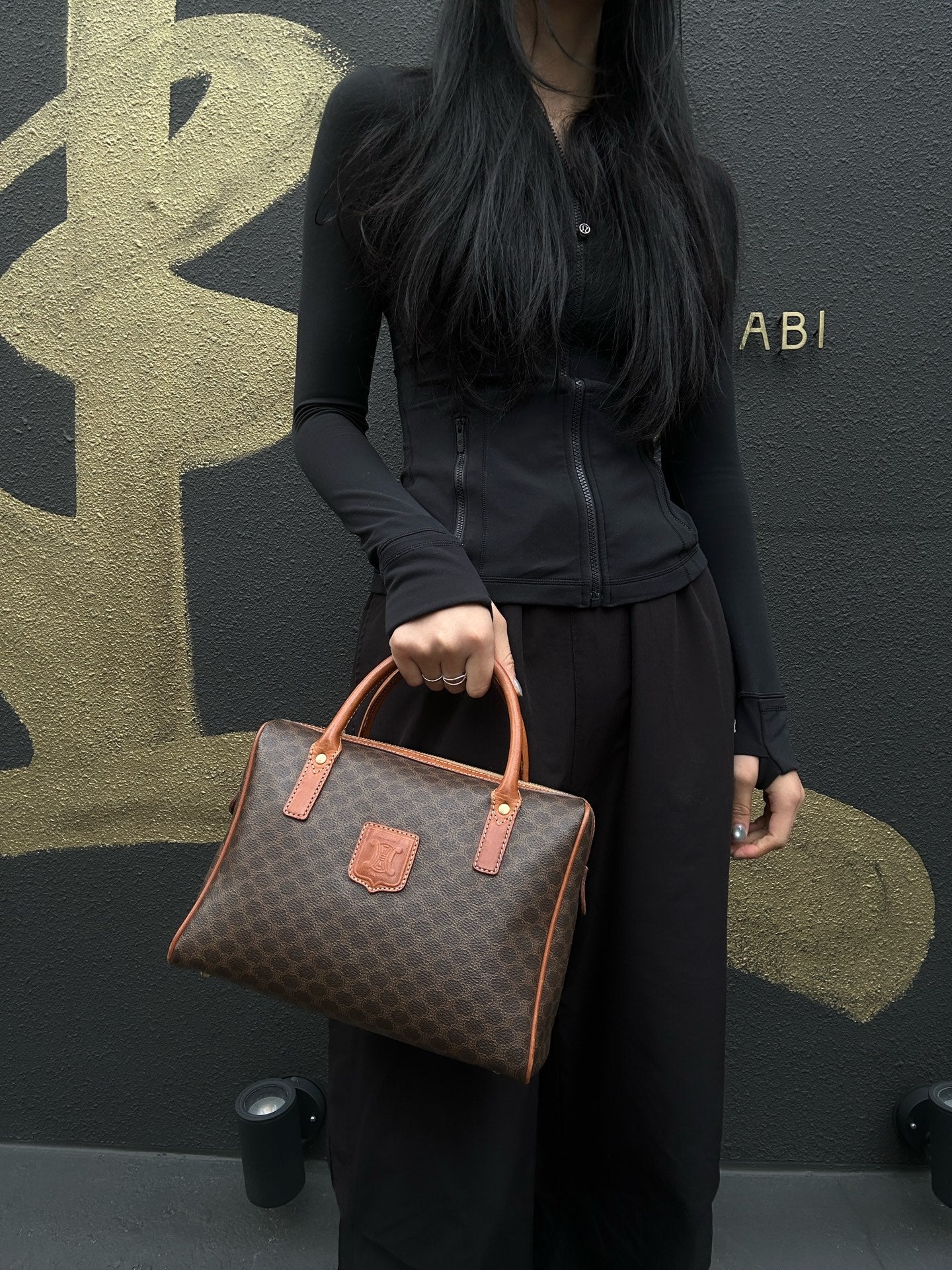 CELINE Macadam Coated Canvas, Handbag, Brown