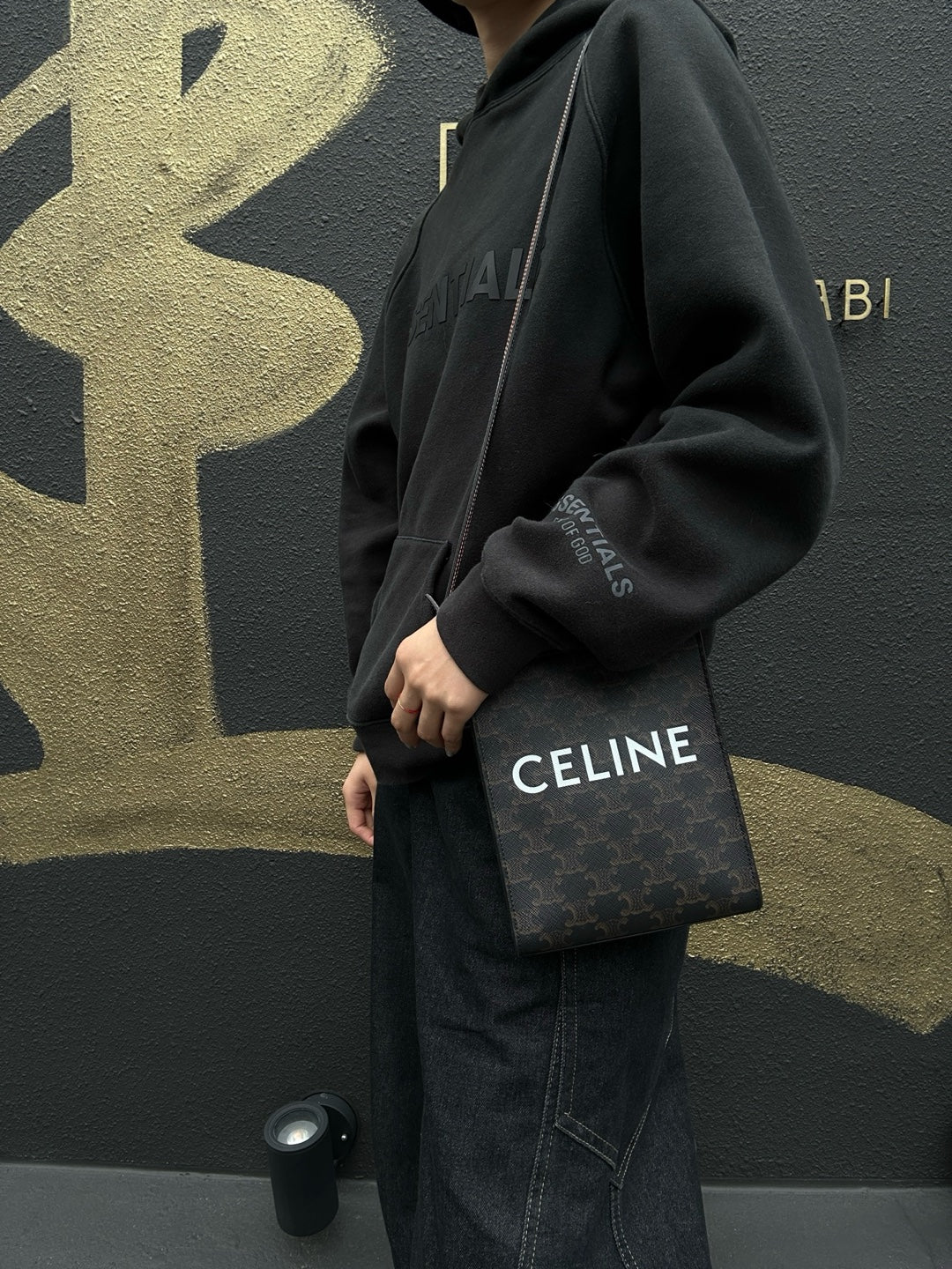 CELINE Mini Vertical Triomphe Handbag, Calfskin/Coated Canvas, Brown, Dust Bag Included