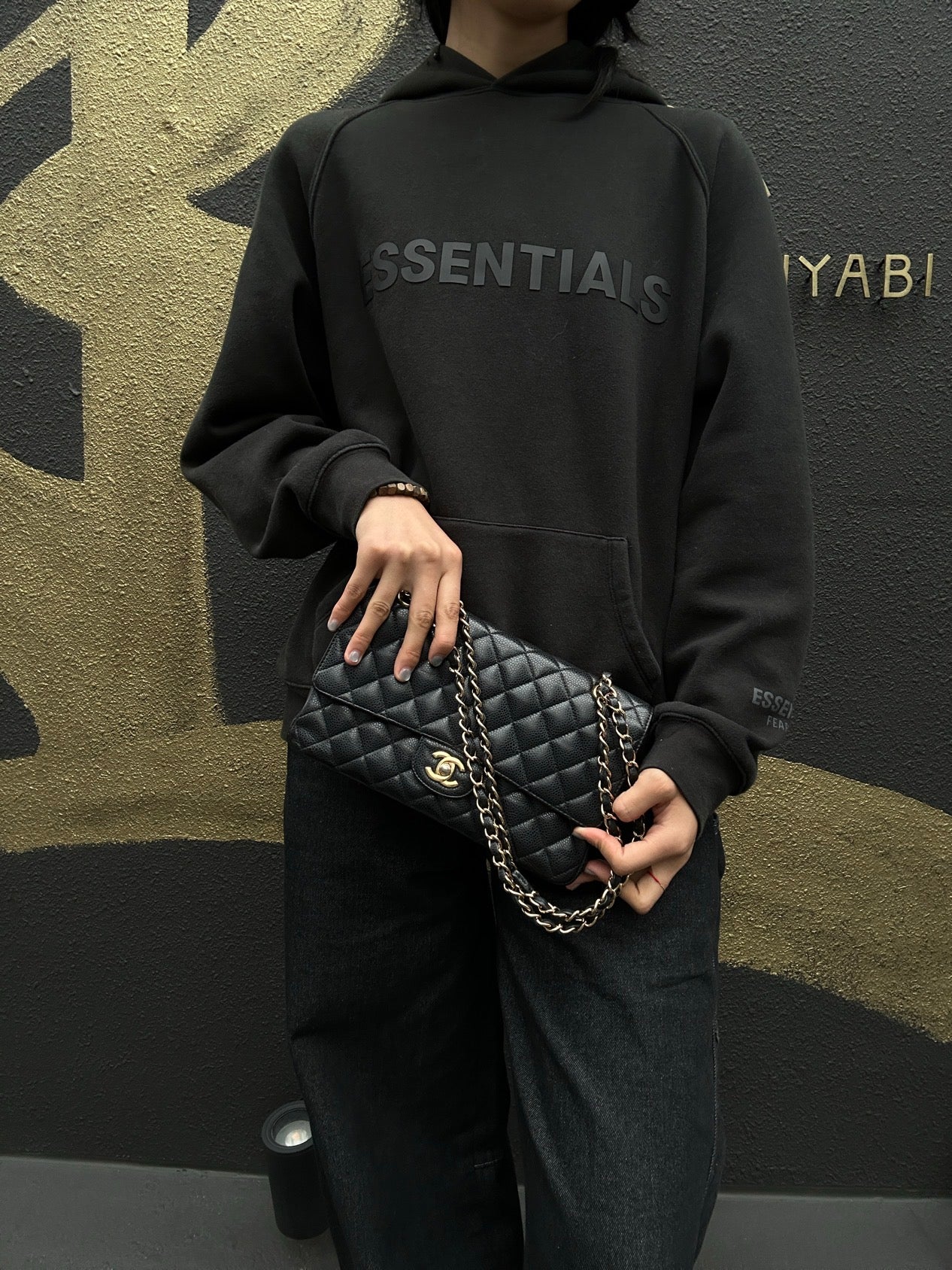 CHANEL Classic Flap Matelassé Shoulder Bag, Caviar Skin, Black, Gold Hardware