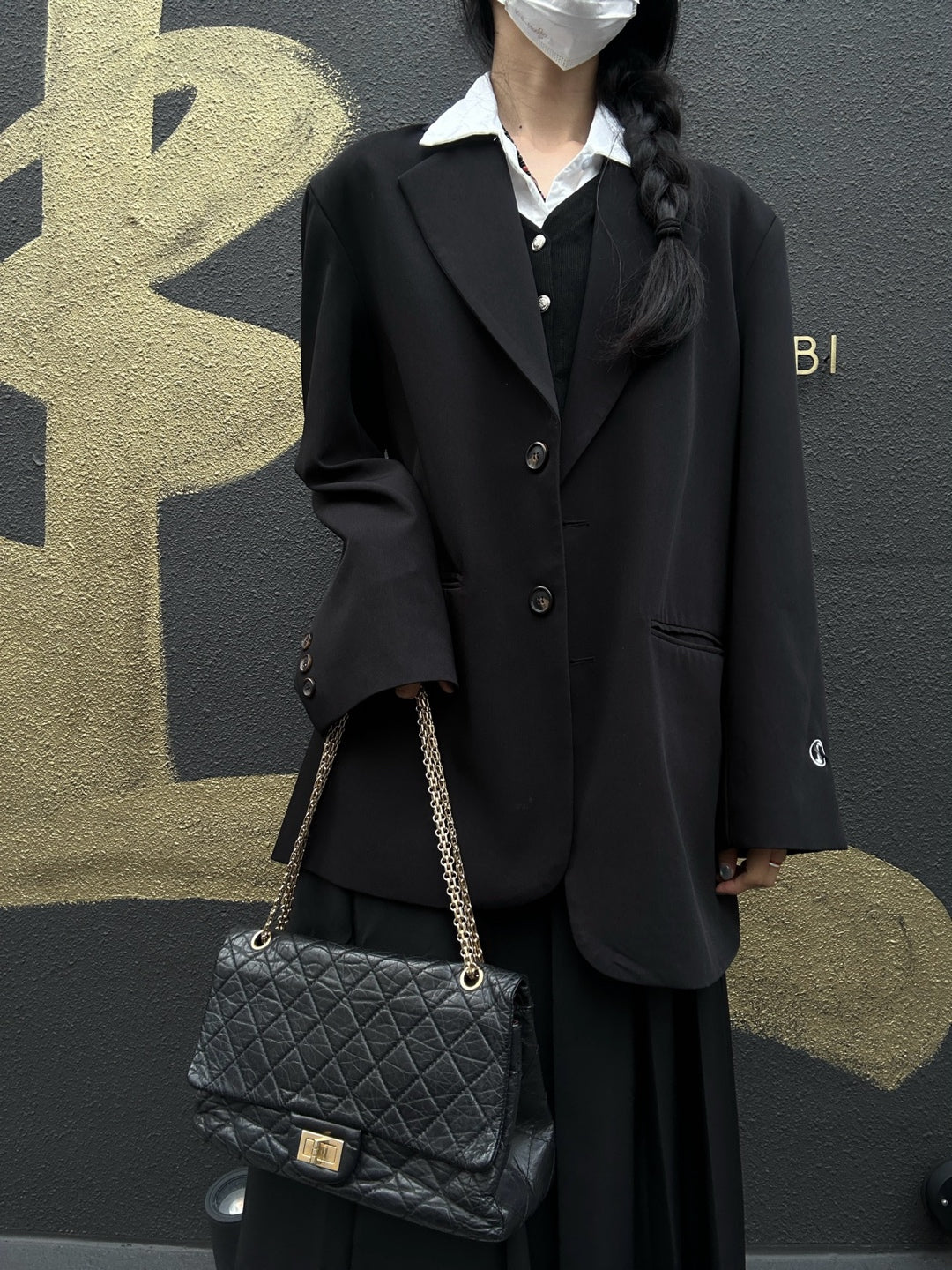 CHANEL 2.55 Matelassé Shoulder Bag, Calfskin, Black, Gold Hardware