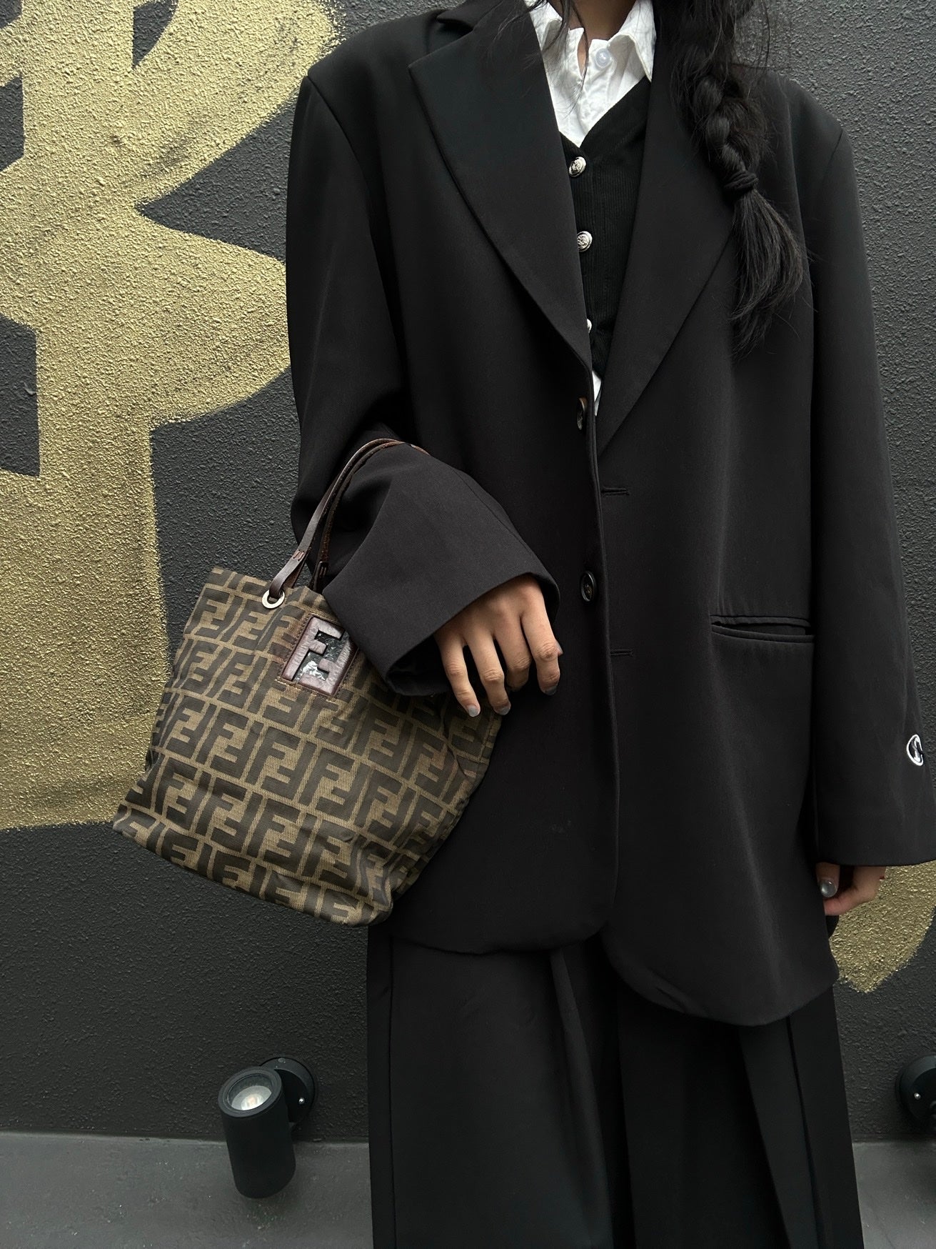 FENDI Brown Zucca Canvas/Leather Handbag