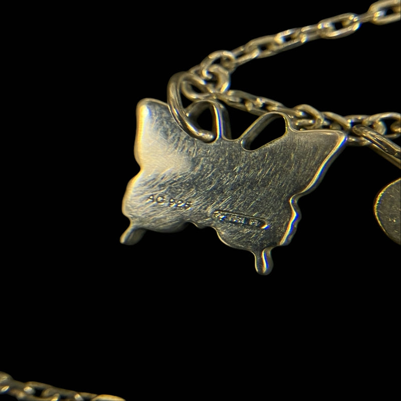 GUCCI necklace, heart & butterfly motif, silver-tone alloy hardware, with box and dust bag