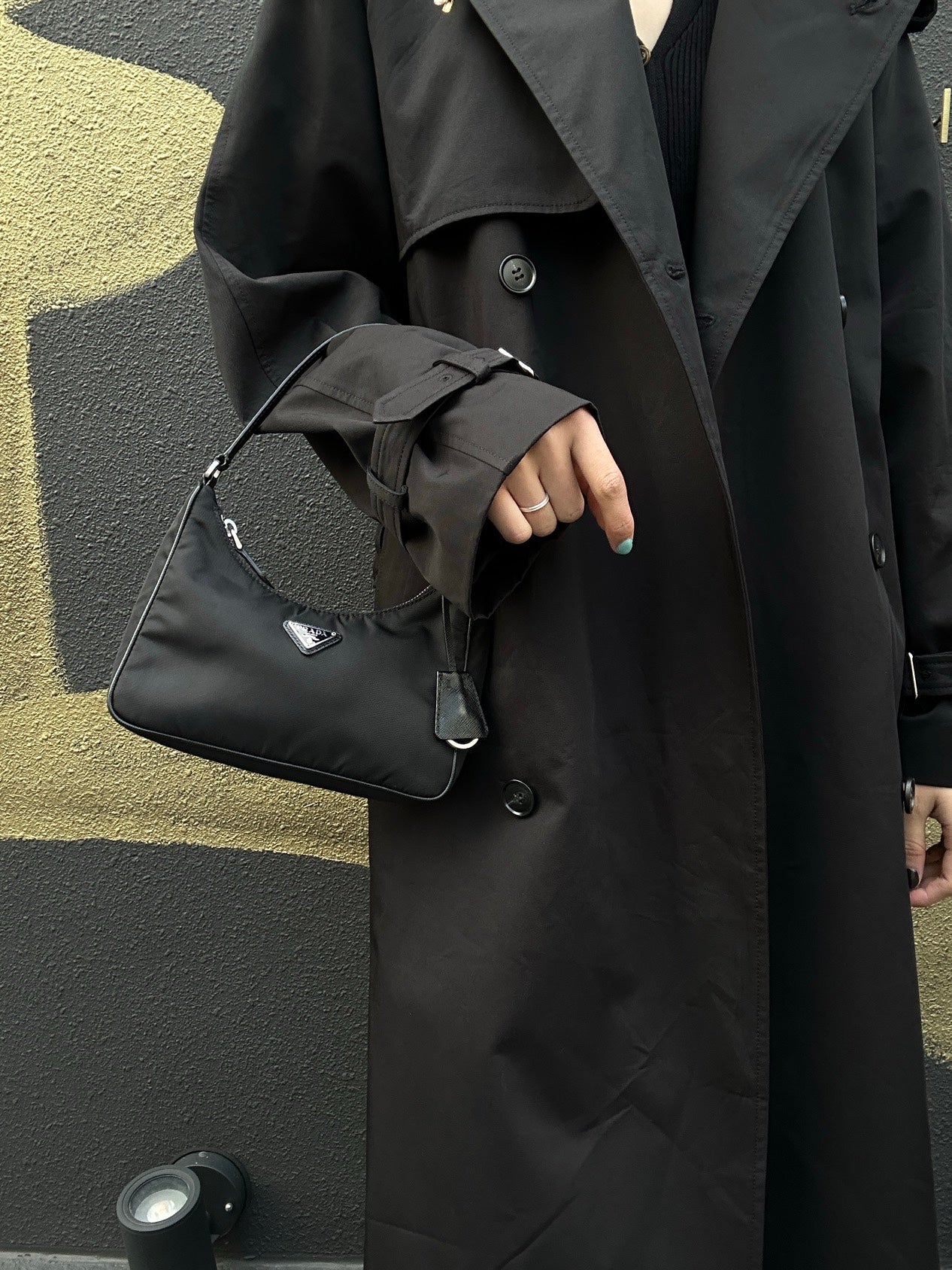 PRADA Handbag, Nylon, Beige with Silver Hardware, Detachable Shoulder Strap Included, Pouch Included, Dust Bag Included