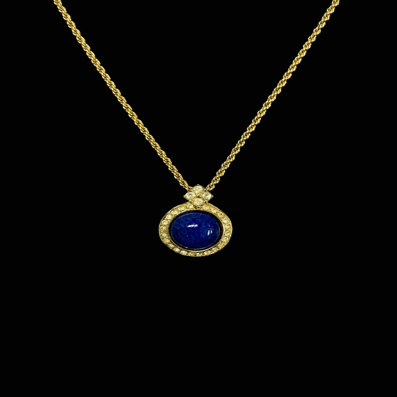 DIOR necklace, blue stone, gold-tone alloy hardware