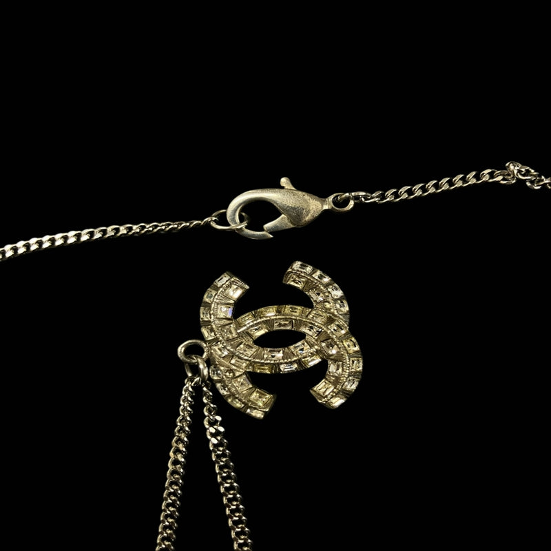 CHANEL necklace, Coco Mark, rhinestones, silver-tone alloy hardware, B13P