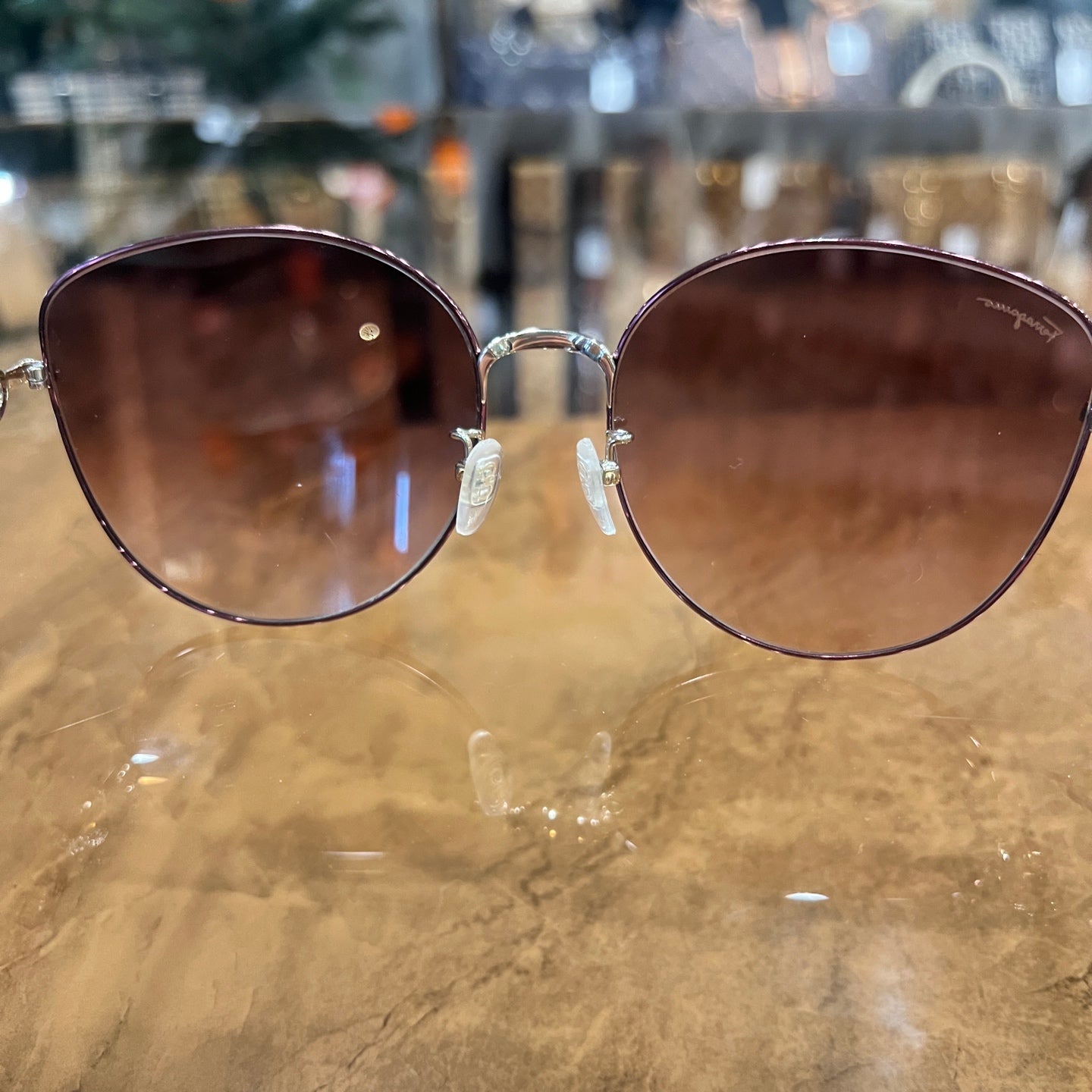 Salvatore Ferragamo Gancini Sunglasses Brown Resin Frame With Original Ca