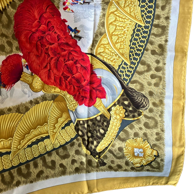 HERMES yellow silk scarf, noble headdress leopard pattern, no care label