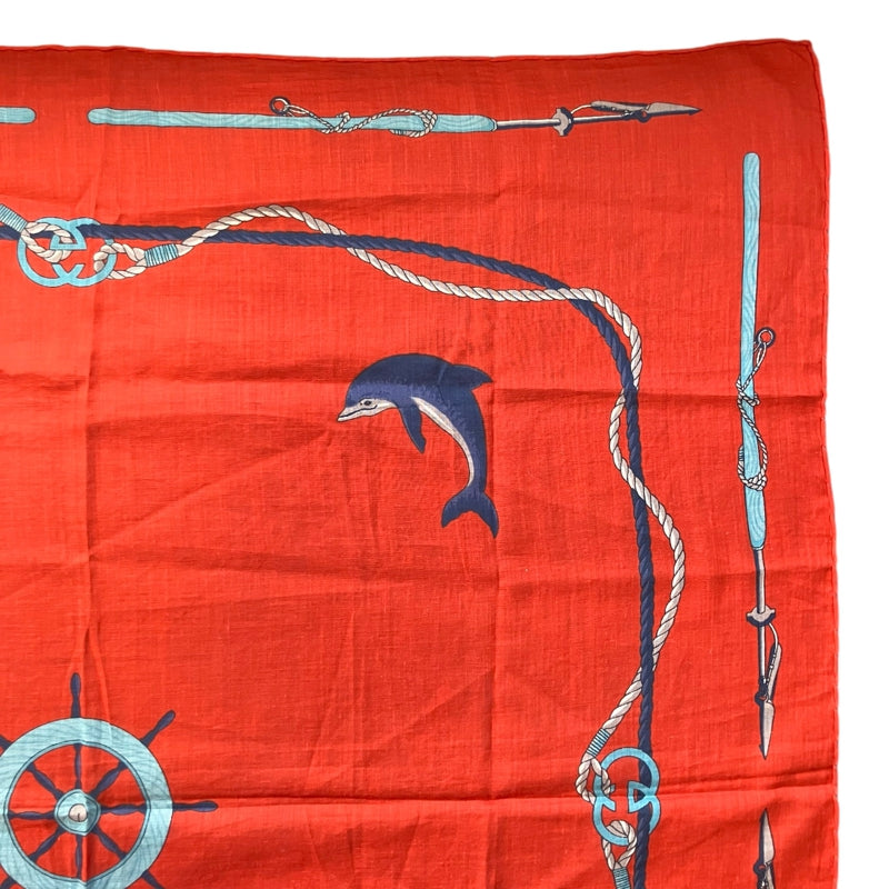 GUCCI Red Dolphin Pattern Scarf Handkerchief, No Tag