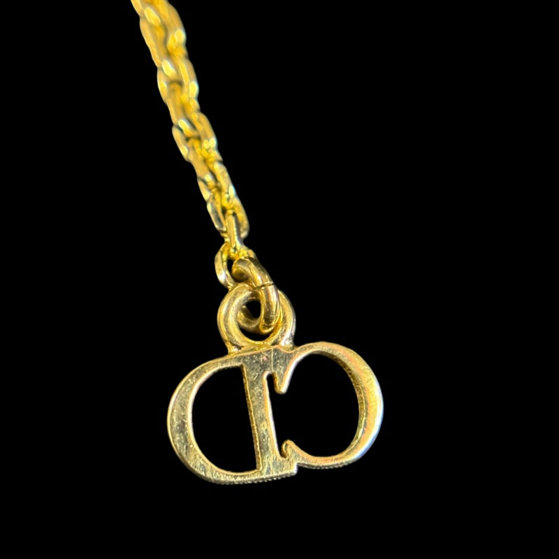 DIOR CD Logo Rhinestone Pearl Necklace, Gold-tone Metal Fittings, Gold Alloy, Comes with Original Box, No Engraving