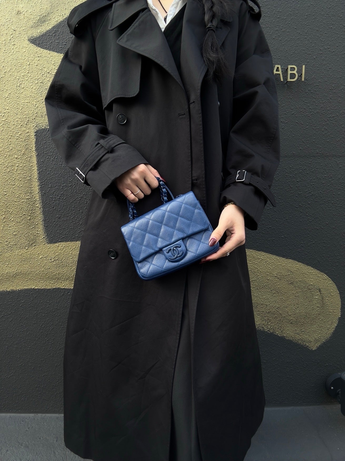 CHANEL Classic Flap Mini Matelassé Crossbody Bag, Caviar Skin, Navy