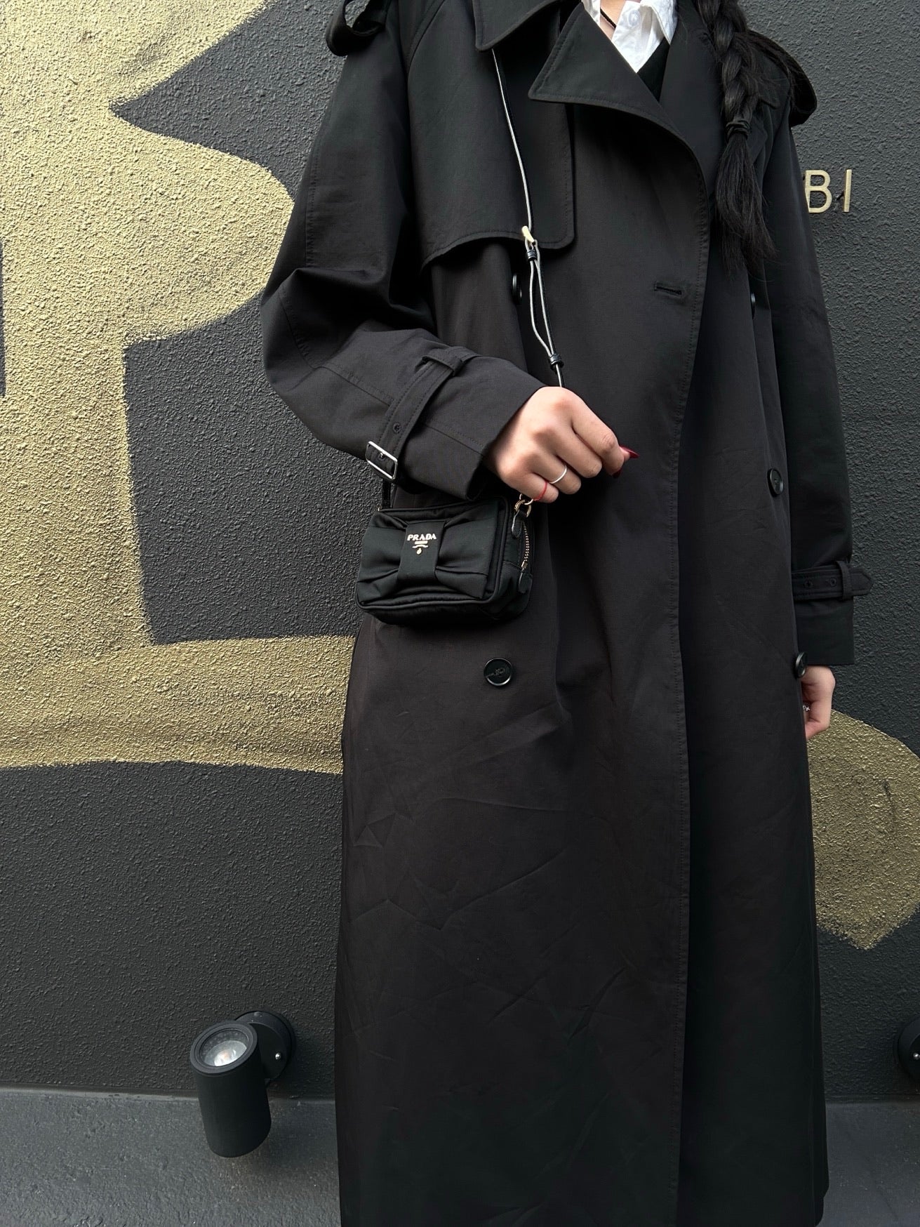 Prada Nylon Ribbon Shoulder Bag in Black with Gold Hardware