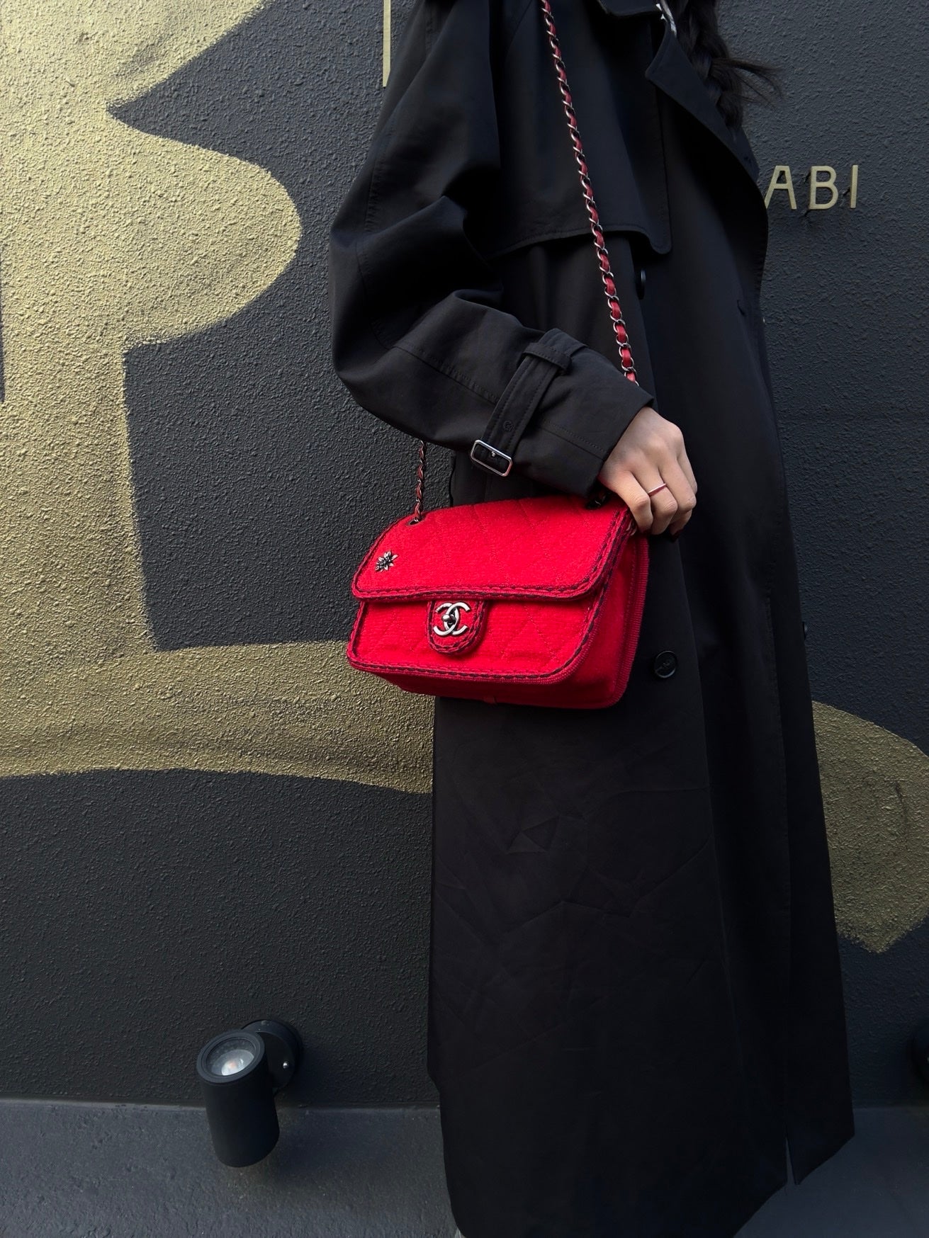 CHANEL Classic Flap Matelassé Crossbody Bag, Cotton, Red, Silver Hardware